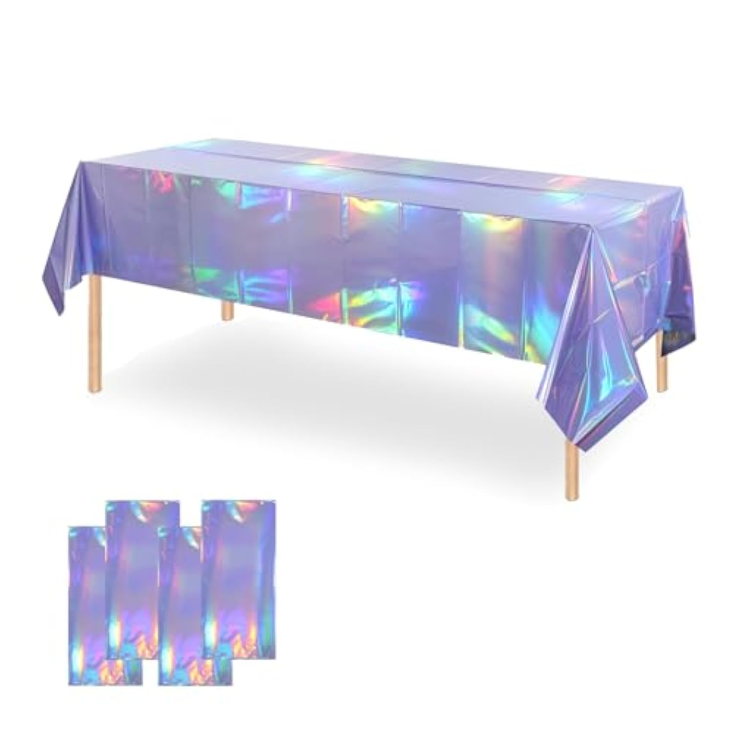 Iridescent Light Purple Table Cloths (4 Packs) - 54X108 Inch Rectangular Plastic Table Cover Disposable Tablecloth Birthday Decorations Waterproof Foil Tablecloth Bachelorette Princess Party