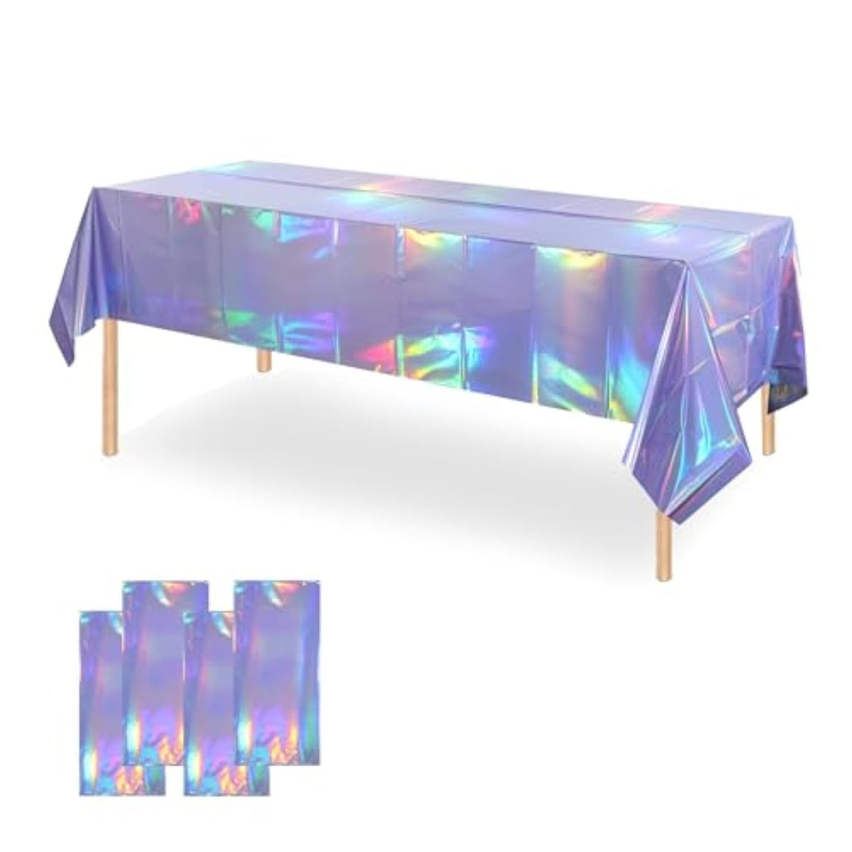 Iridescent Light Purple Table Cloths (4 Packs) - 54X108 Inch Rectangular Plastic Table Cover Disposable Tablecloth Birthday Decorations Waterproof Foil Tablecloth Bachelorette Princess Party