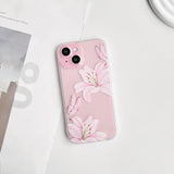 Compatible With Iphone 13 Case Clear Cute Butterfly Lily Flower Floral Pattern For Women Girls Full Camera Lens Clear Slim Shockproof Protective Phone Cover - Pink