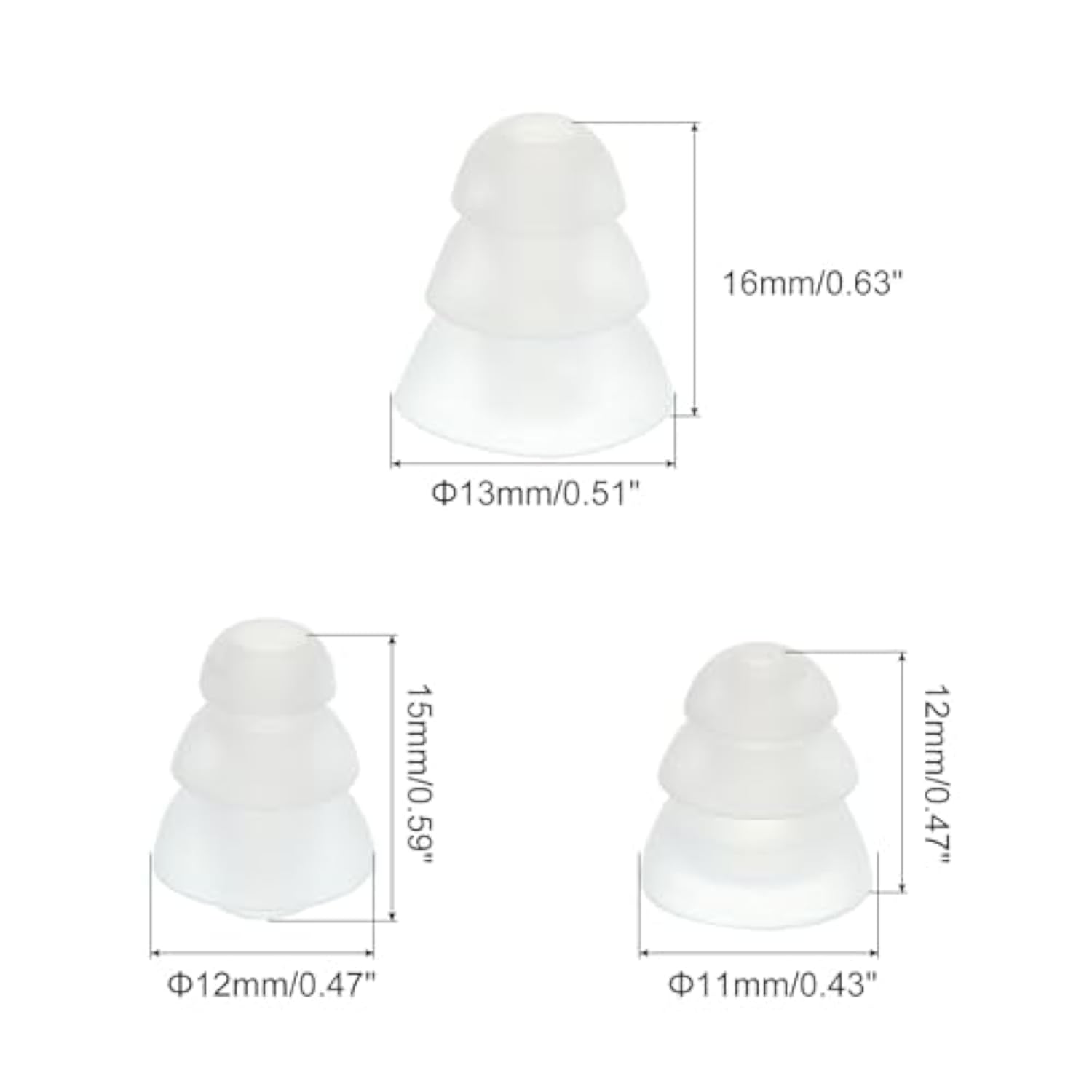 Silicone Triple Flange Ear Bud Tips Low Noise For Inside Diameter 4Mm-5Mm Earbuds In-Ear Earphones(Inner Hole 4Mm) S/M/L,9 Pairs, Clear