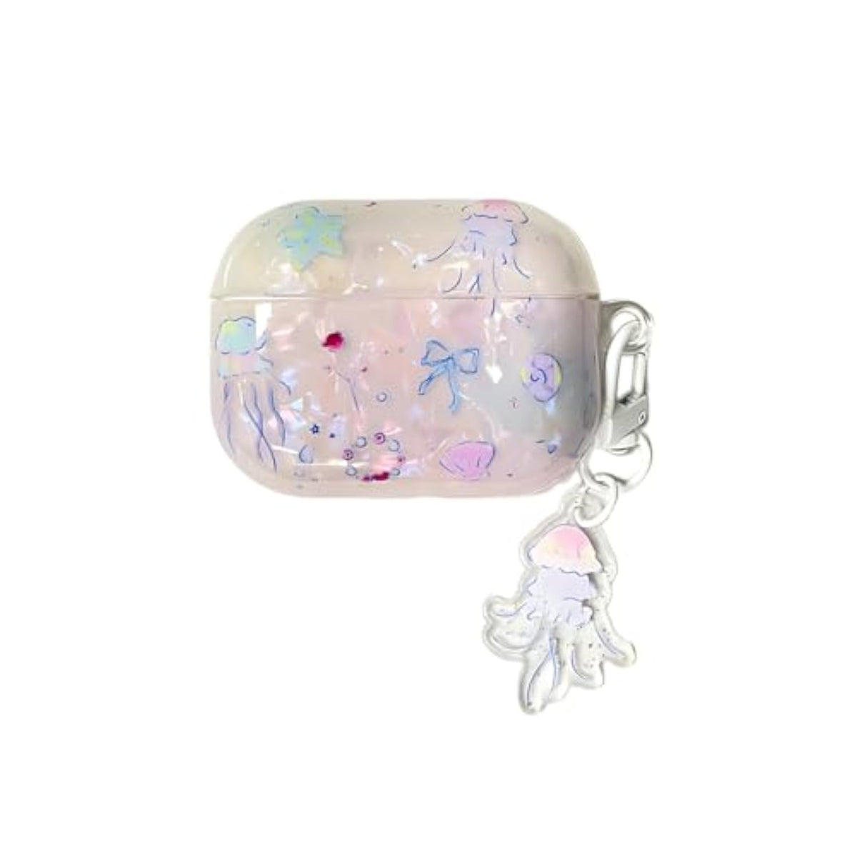 For Airpods Pro 2Nd Generation Case,Cute Jellyfish Cartoon Animal Print,Shiny Sea Shell Gloss Design For Ladies Girls With Keychain Compatible With Airpod Pro