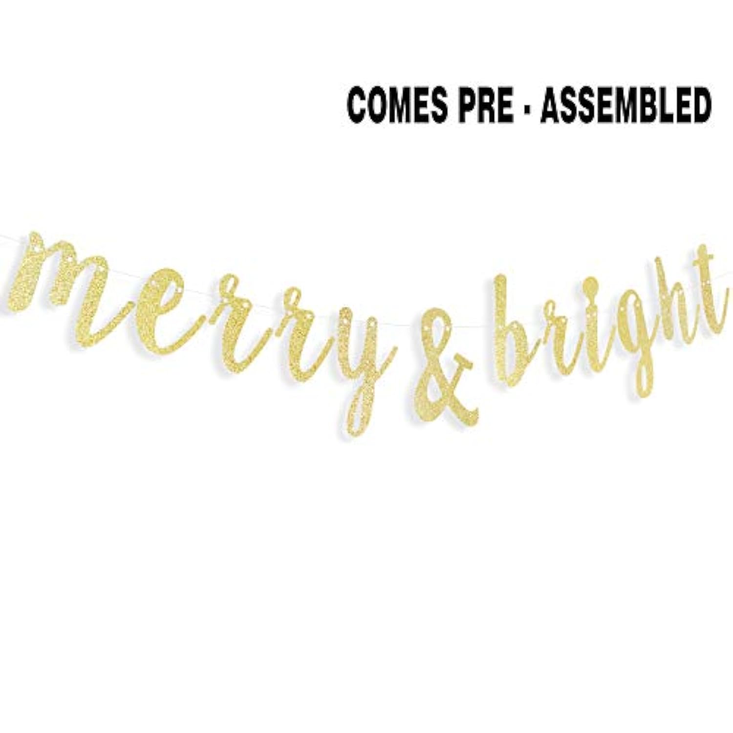 Merry & Bright Gold Glitter Bunting Banner Perfect For Merry Christmas Xmas Festival Holiday Party Decorations.