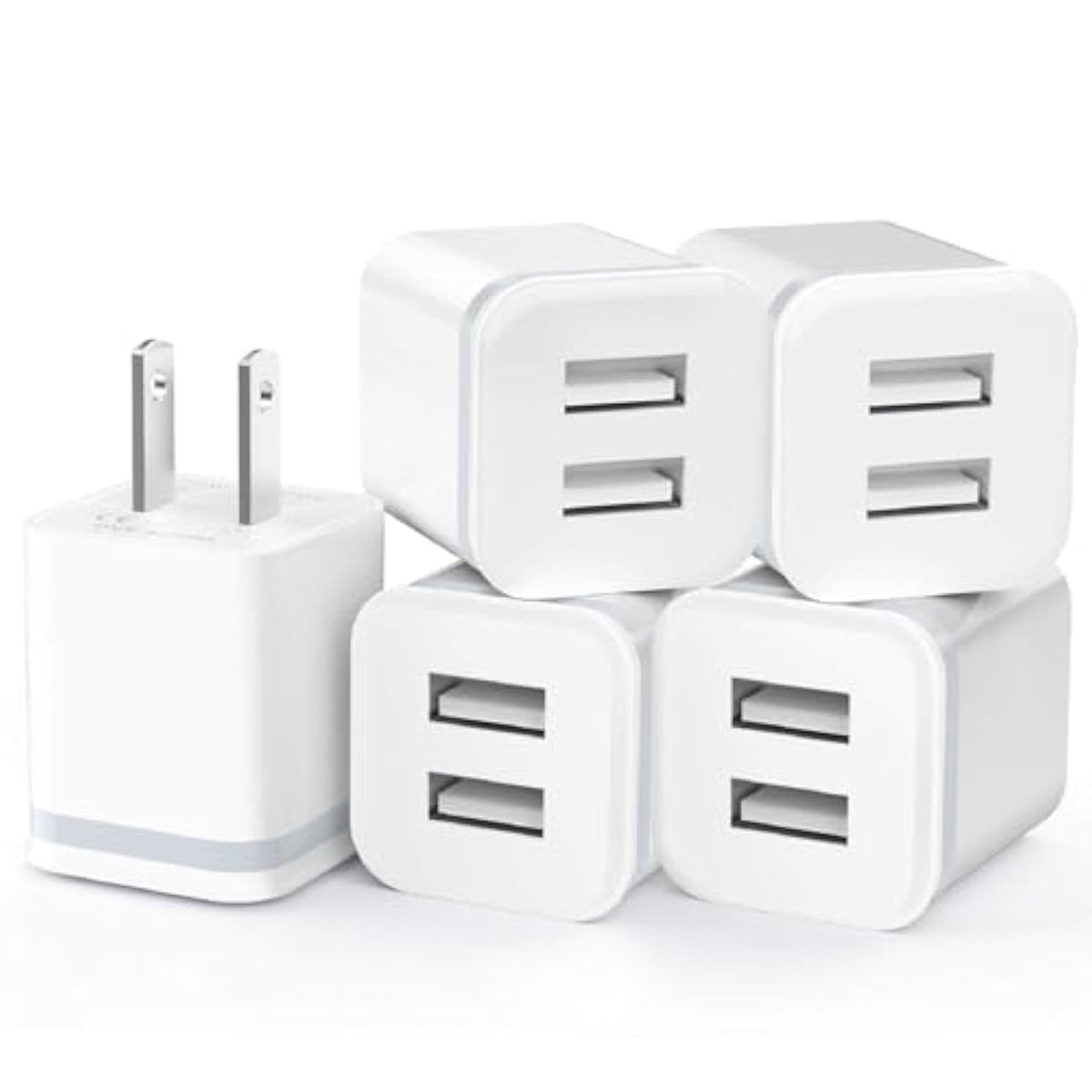 Usb Wall Charger, 5-Pack 2.1A/5V Dual Port Usb Cube Power Adapter Charger Plug Charging Block Replacement For Iphone Xs/Xr/X, 8/7/6 Plus, Samsung, Htc, Lg, Moto, Android Phones