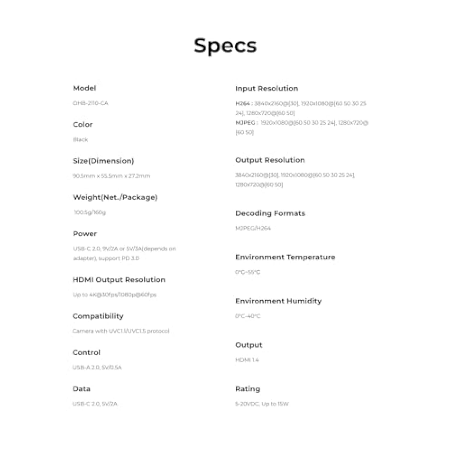 Uvc To Hdmi Adapter 2.0, For Tiny 2, Tiny 4K/1080P, Meet 4K/1080P, Uvc Webcams