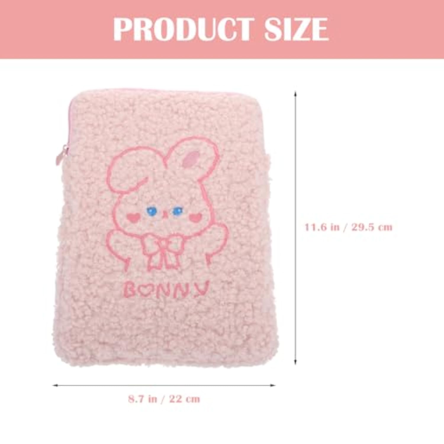 Plush Cute Rabbit Laptop Sleeve Laptop Pouch Portable Lovely Cartoon Style Tablet Bag For Girls Students, 9.7-11 Inch, Pink