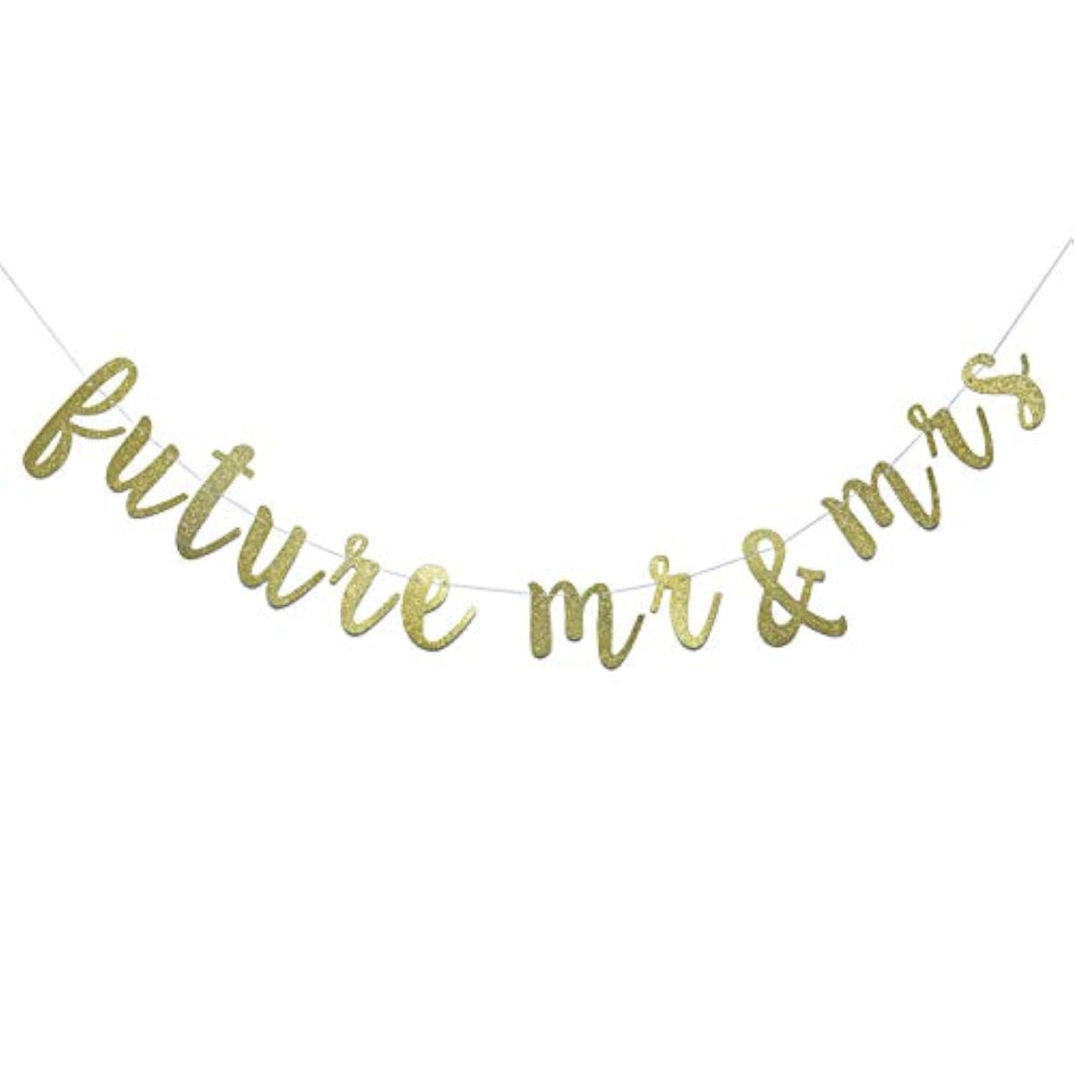 Future Mr & Mrs Banner For Engagement Bridal Shower Bride And Groom Party Decorations Pre-Strung Sign (Gold Glitter)