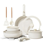 Ceramic Nonstick Cookware Set, Healthy,Non Toxic,17-Pieces Pots And Pans Set Removable Handles,Induction Rv Kitchen Set,Stain & Scratch-Resistant,Dishwasher/Oven Safe,Pfas/Pfoa Free,Cream White