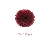 12-Pack 12-Inch Burgundy Tissue Pom Poms for Party and Wedding Decor