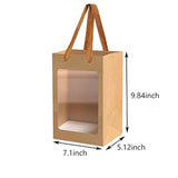 12 Pcs Brown Paper Gift Bags With Transparent Window, 9.84"X7.0"X5.12" Kraft Shopping Bags With Handles For Bouquet Christmas Birthdays Festivals Party Weddings Wrapping