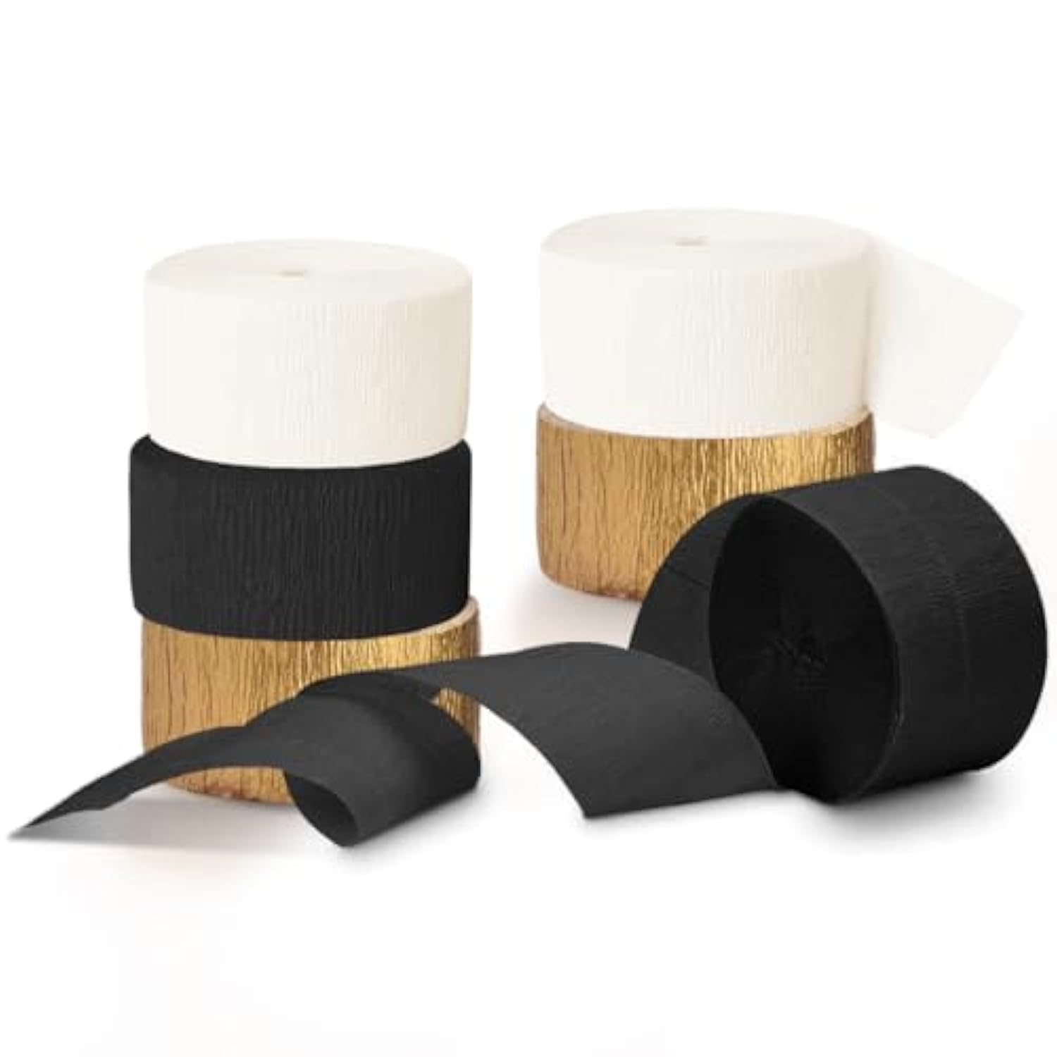 6 Rolls Black Gold Crepe Paper Streamers 82ft Party Decorations