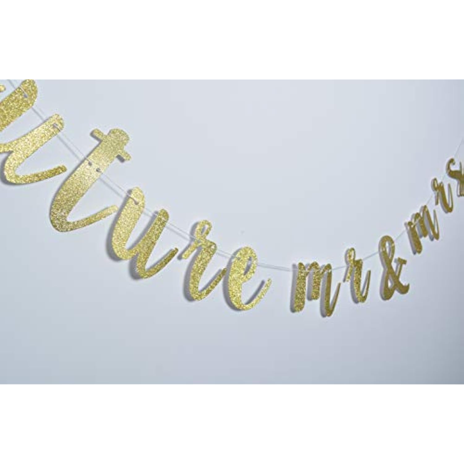 Future Mr & Mrs Banner For Engagement Bridal Shower Bride And Groom Party Decorations Pre-Strung Sign (Gold Glitter)