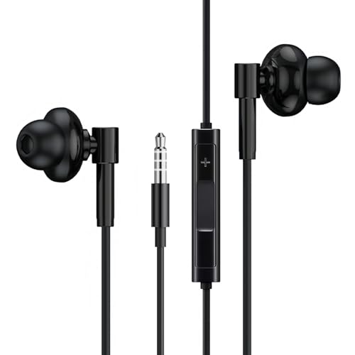 3.5mm Wired Earbuds, Lightweight Headphones with Microphone Volume Control, S/M/L Ear Tips (Black)