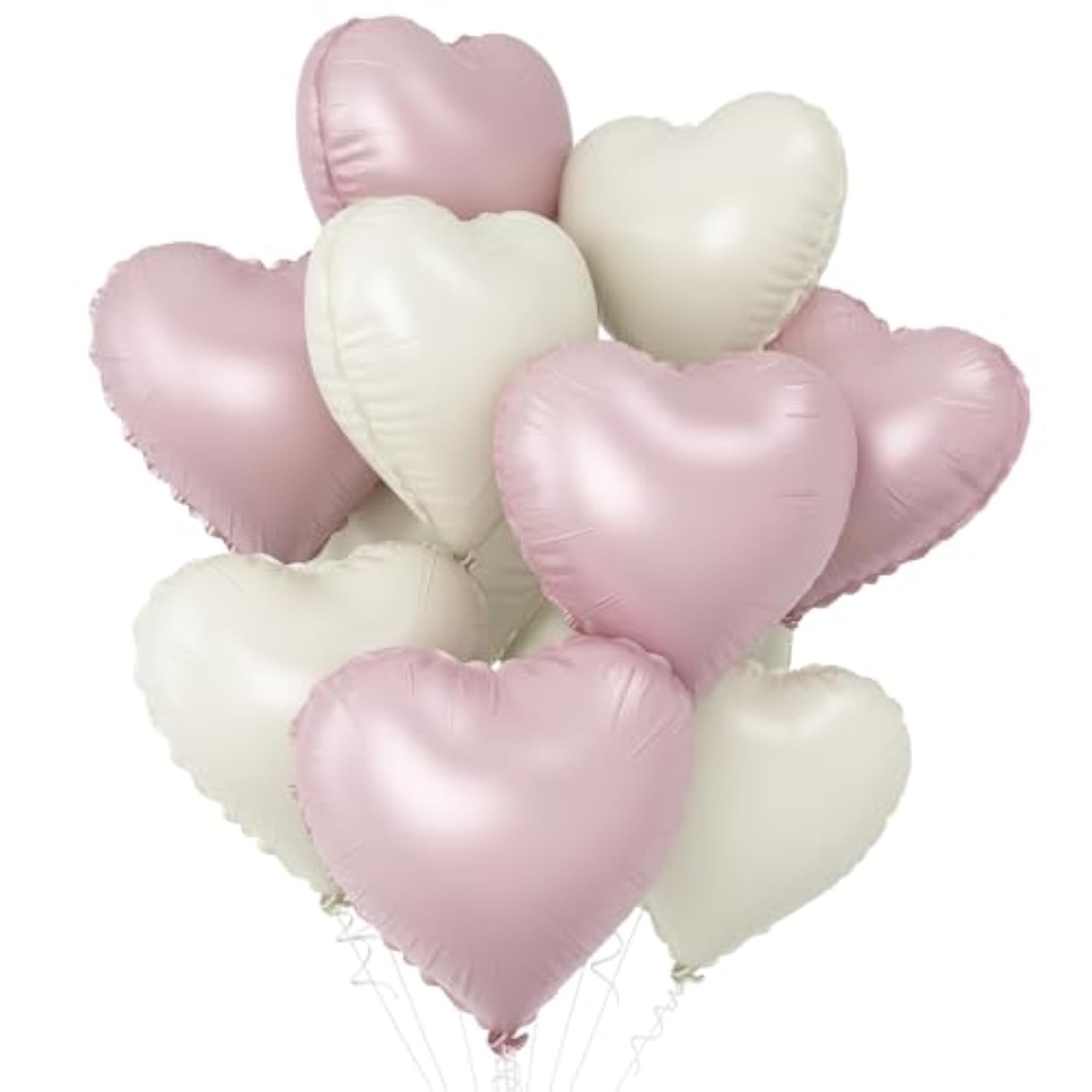 Pink White Heart Balloons,10Pcs Cream Baby Pink Foil Heart Shaped Balloons,18Inch Sand White Helium Balloon For Valentines,Engagement,Birthday,Baby Shower,Wedding Party Decorations