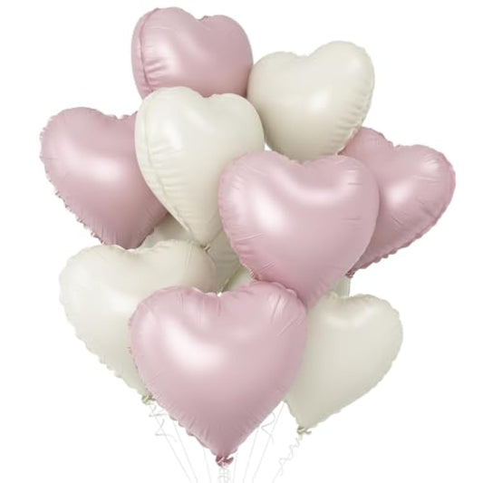 Pink White Heart Balloons,10Pcs Cream Baby Pink Foil Heart Shaped Balloons,18Inch Sand White Helium Balloon For Valentines,Engagement,Birthday,Baby Shower,Wedding Party Decorations