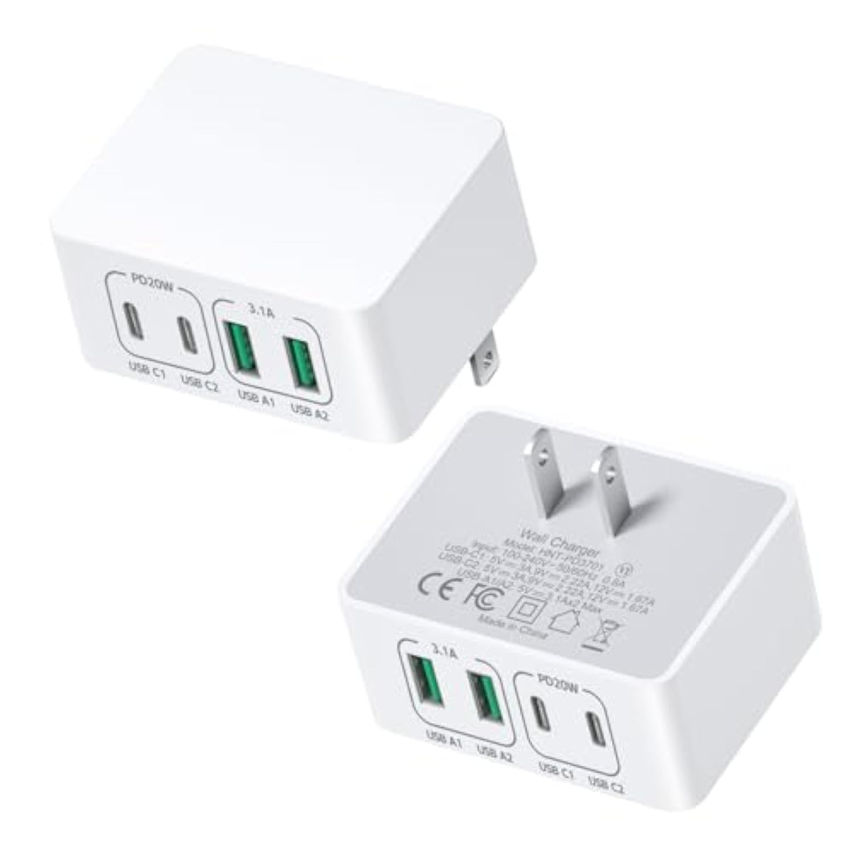 USB C Charger Block, Costyle 2-Pack 40W Flat USB Wall Charger Plug Multiport Dual USB C & A Fast Charging Block, QC+PD 3.0 Power Adapter for iPhone 15 14 13 12 11 Pro iPad AirPods Samsung-White