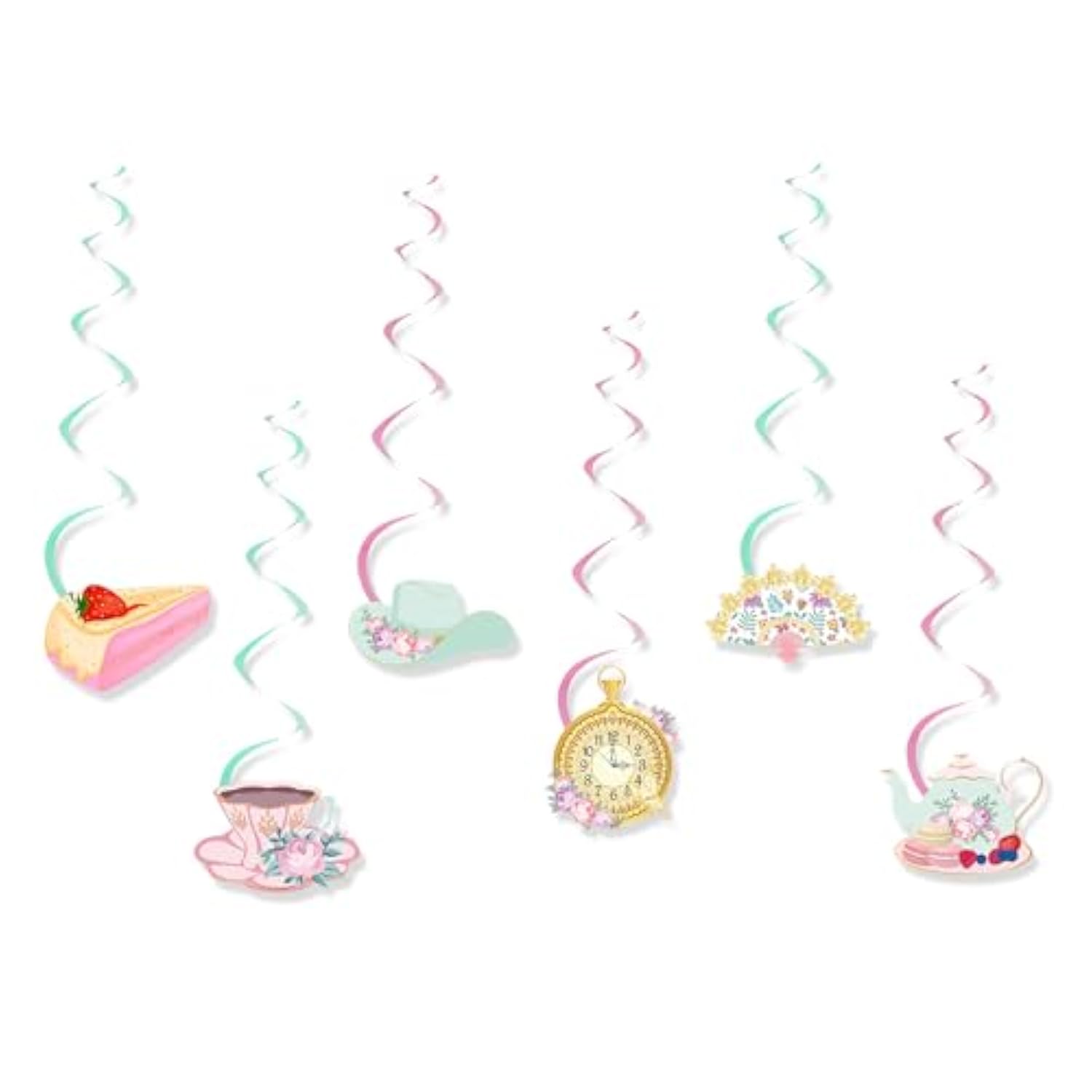 Floral Tea Party Decorations - Happy Birthday Banner, Hanging Swirls, For Girls Spring Summer Flower Theme Party Supplies