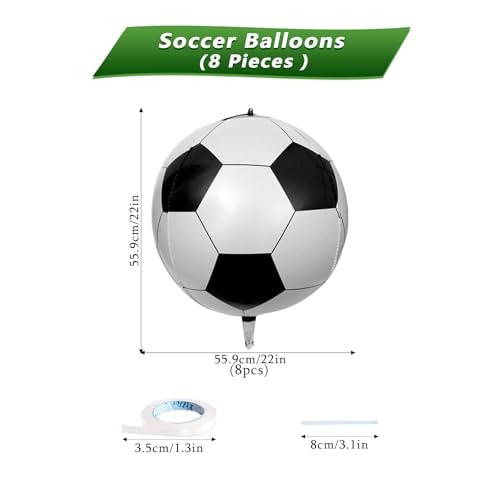 8 Pcs Soccer Foil Balloons 22 Inch 4D Soccer Ball Balloons Large Realistic Football Mylar Balloon for Global Football Tournament Baby Shower Birthday Graduate Sports Themed Party Decorations