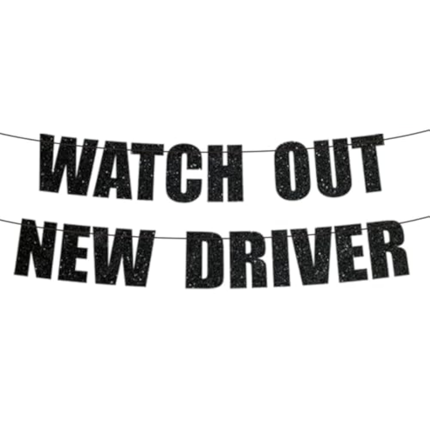 Funny 16Th Birthday Decorations For Boys - Watch Out New Driver Banner, Black Glitter Sweet 16 Party Supplies, Milestone Driving 16 Year Old Birthday Boy Sign - Pre-Strung, No Diy