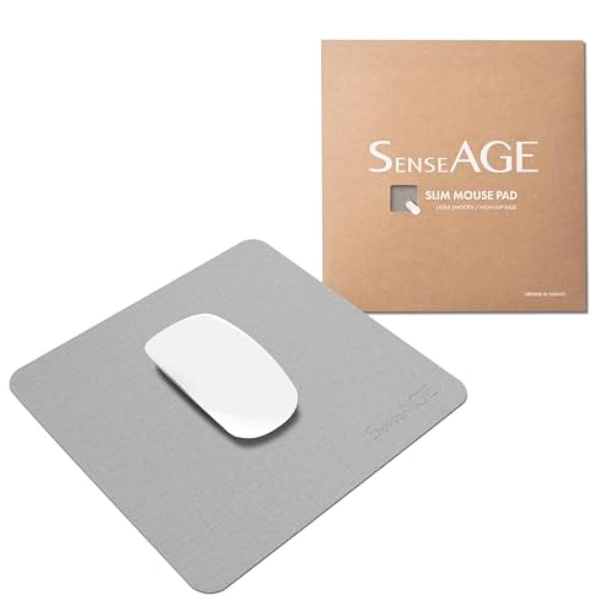 Slim Mouse Pad For Home/Office, Portable Mouse Mat For Computer & Laptop, Fabric Style Vegan Leather, Non-Slip Base, Compatible With Laser And Optical Mouse, 8.66” X 8.66” (Light Grey)