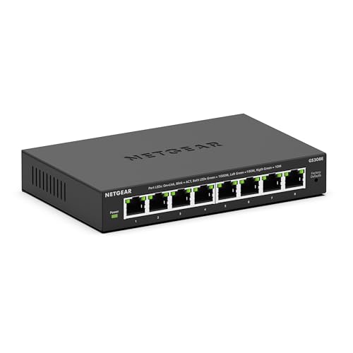 8-Port Gigabit Ethernet Easy Smart Managed Essentials Switch (Gs308E) - Desktop Or Wall Mount, Home Network Hub, Office Ethernet Splitter, Silent Operation