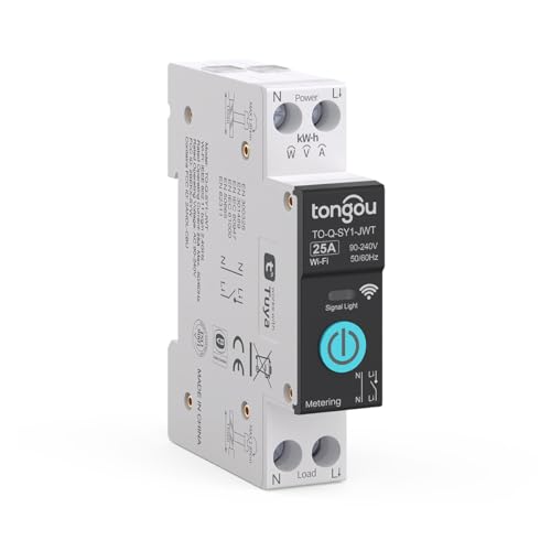 Diy 1P+N Smart Wi-Fi Switch, Work With Alexa And Google Assistant For Voice Control, 25A With Energy Monitor, Smart Life/Tuya App Remote Control, Timer Functions, Din Rail Mounted,Fcc Certified