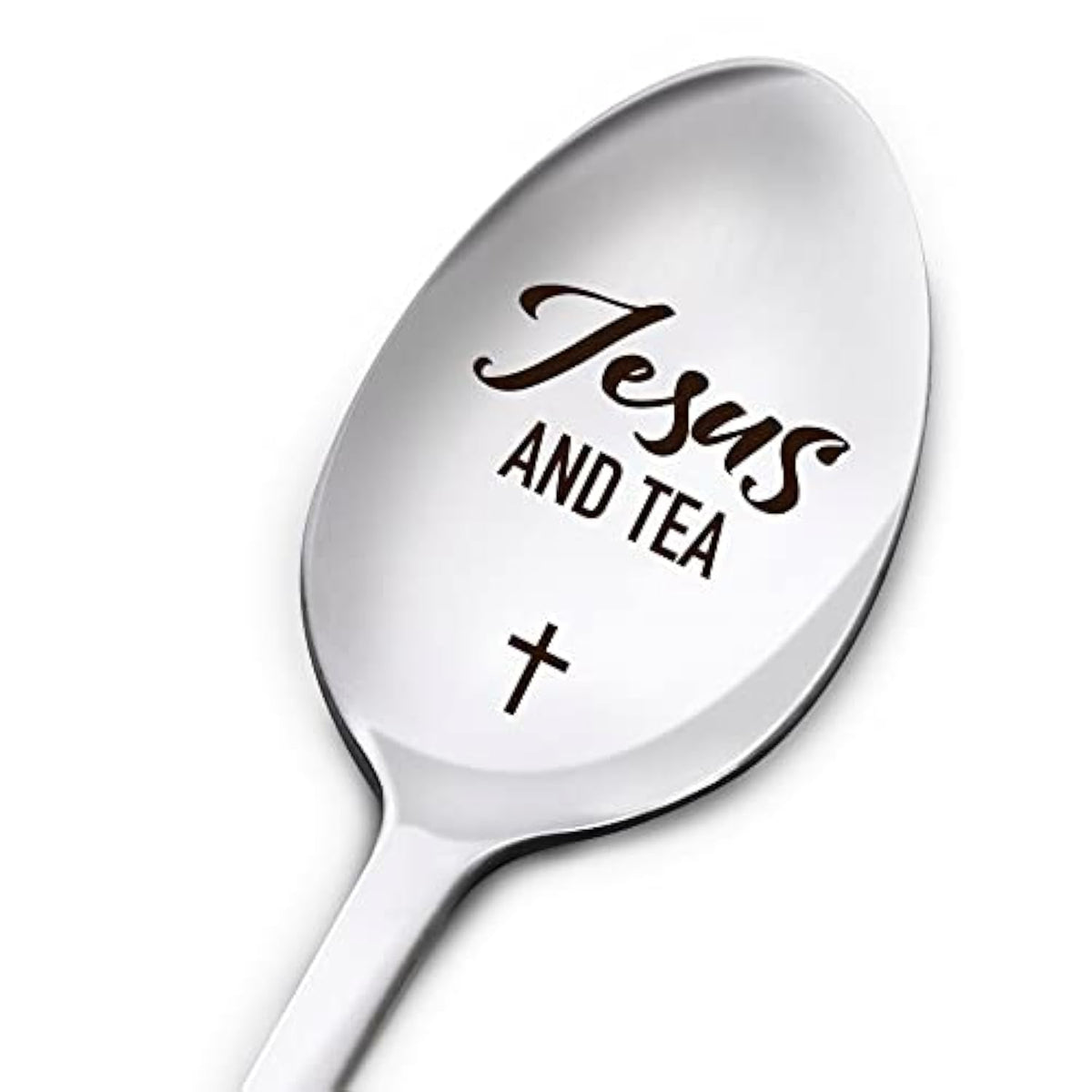 Christian Tea Spoon Gifts For Women Men, Tea And Jesus, Birthday Thanksgiving Christmas Religious Gifts For Tea Lover Mom Dad Daughter Son Grandma, Engraved Stainless Steel Tea Spoon Gifts