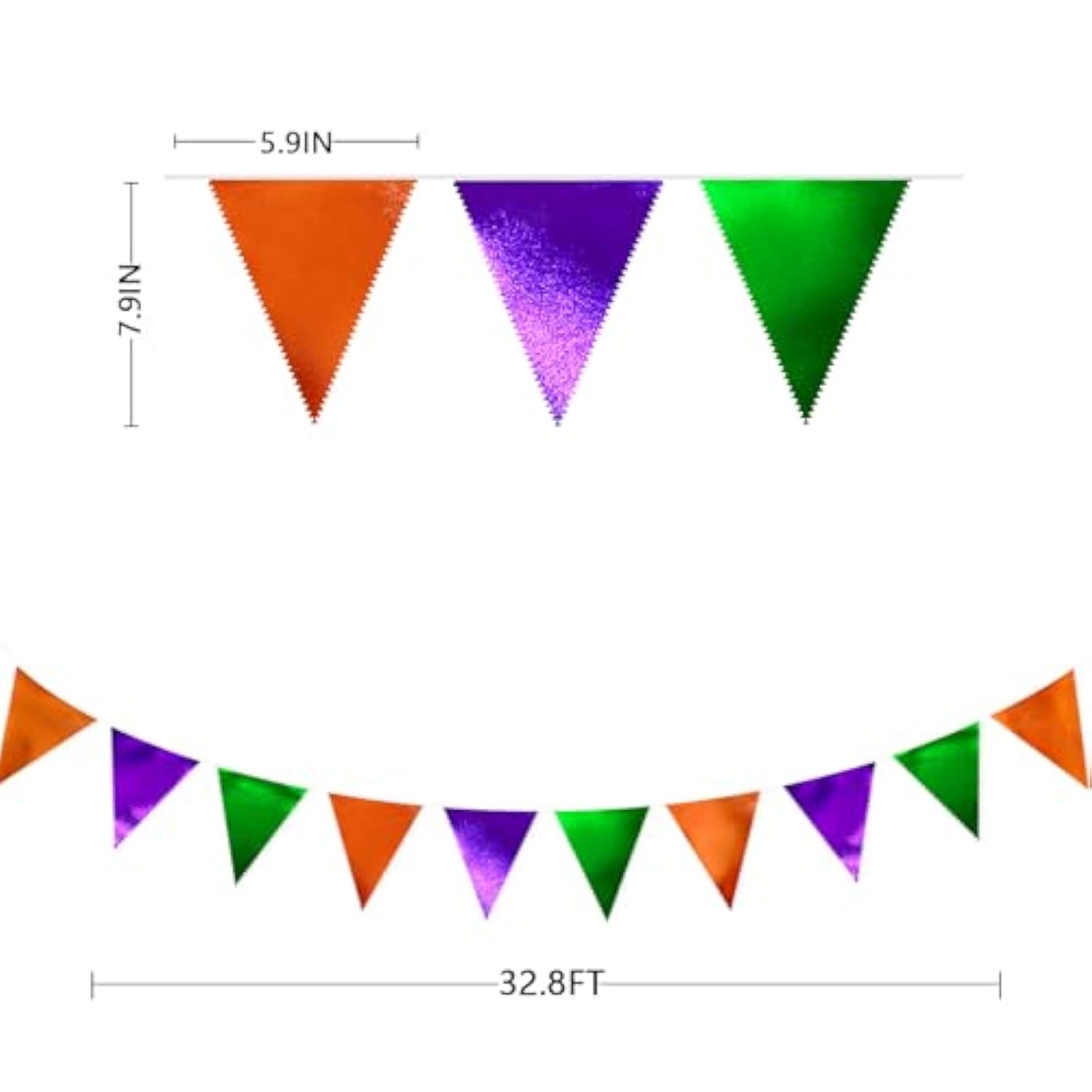 Halloween Metallic Fabric Triangle Pennant Banner Green Orange Purple Party Decor