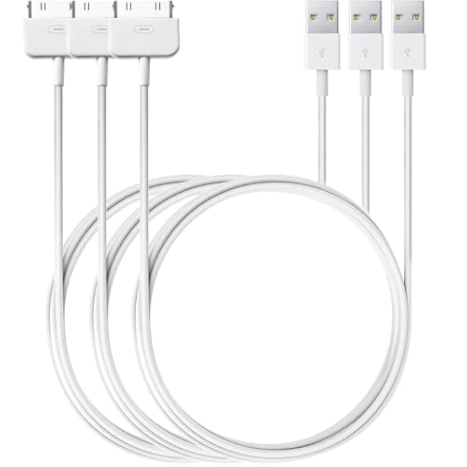 30 Pin To Usb Charging Cable (3 Pack 3.3 Ft) Fast Charge & Sync Charging Cable Cord Compatible For Old Apple Iphone 4S / 4, 3G / 3Gs, Ipad 1/2/3, Old Ipod Touch, Ipod Nano