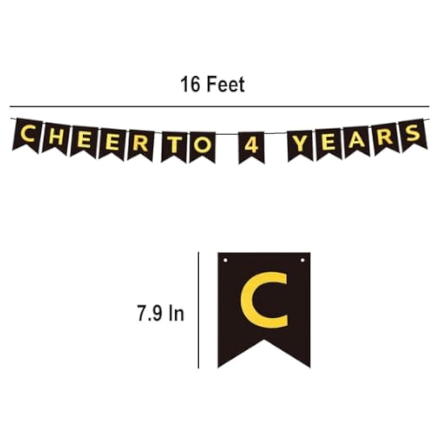 Cheers To 4 Years Banner, Pre-Strung, Black Gold 4Th Birthday And Anniversary Party Decorations, Happy 4Th Birthday Banner, Four Anniversary Party Bunting, 4 Year Old Blessed & Loved Flag