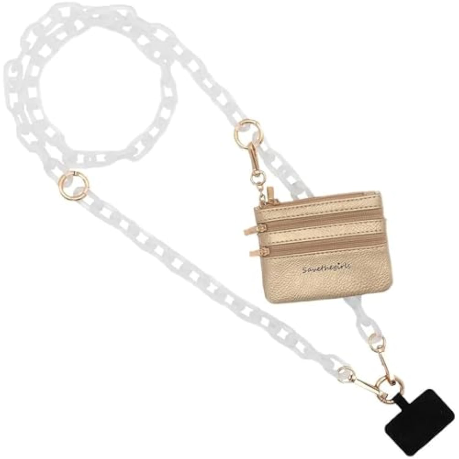 Clip And Go Phone Chain With Pouch (White - Gold Pouch) – Stylish Phone Lanyard Crossbody With Wallet For Women, Hands-Free Carrying And Adjustable Crossbody Chain Strap