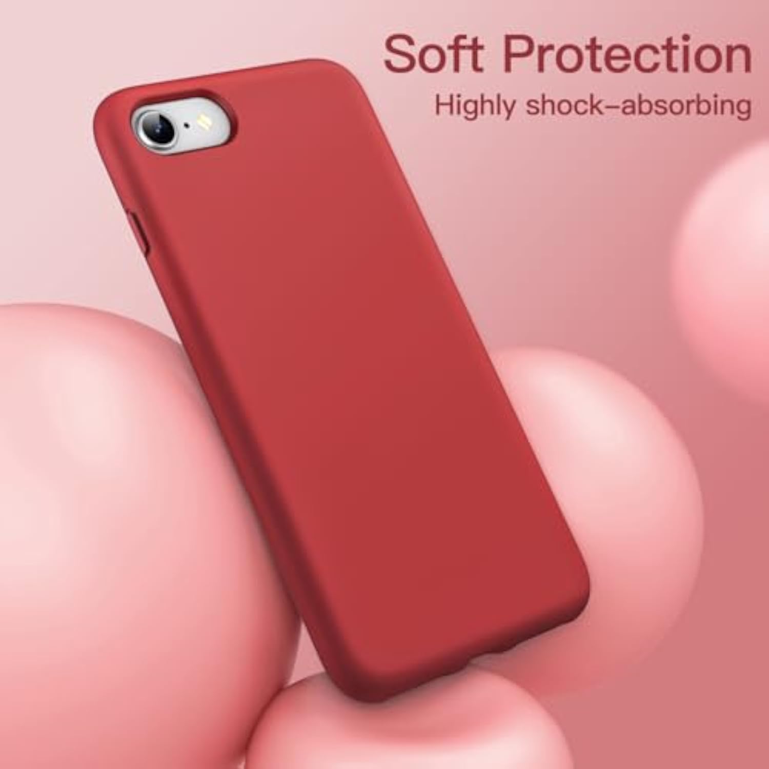 Red Silicone Case for iPhone SE 3/2, iPhone 8/7, Full Body Protective Cover with Soft Microfiber Lining, Shockproof and Wireless Charging Compatible