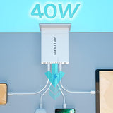 Usb Wall Charger Adapter, 40W 6-Port Foldable Wall Plug Multiport Charger For Iphone Ipad Tablets Smartphones, Home Office Use