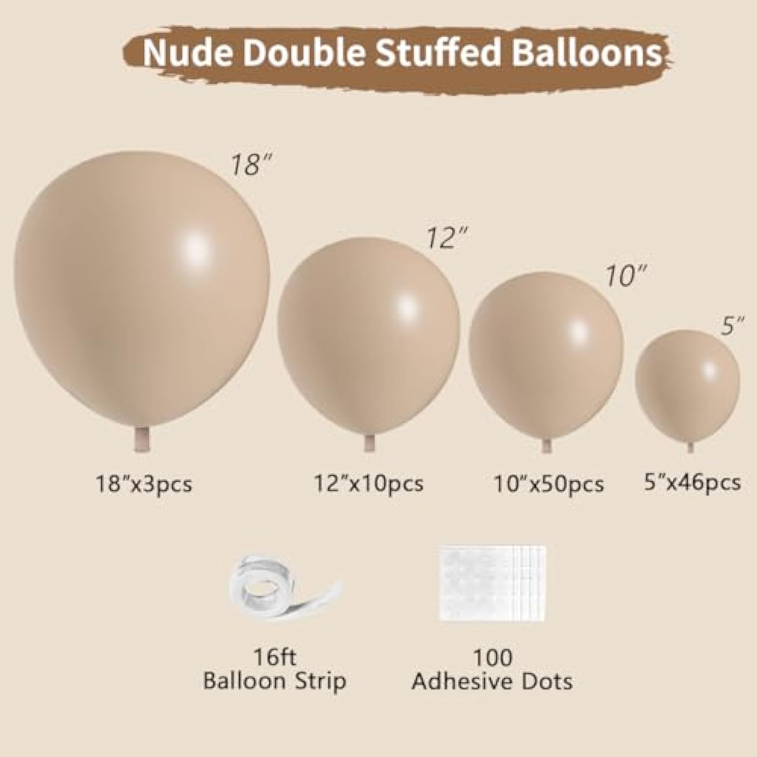 Nude Beige Double Stuffed Balloons Different Size 115Pcs 5/10/12/18" Tan Apricot Nude Balloon Arch Garland Kit For Boho Birthday Baby Shower Bridal Shower Gender Reveal Bear Neutral Party