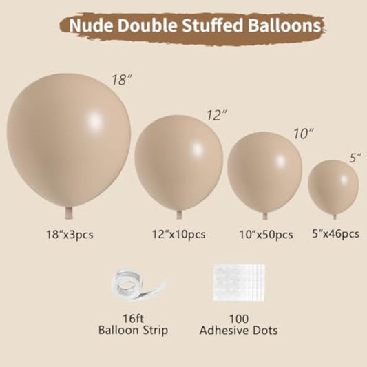 Nude Beige Double Stuffed Balloons Different Size 115Pcs 5/10/12/18" Tan Apricot Nude Balloon Arch Garland Kit For Boho Birthday Baby Shower Bridal Shower Gender Reveal Bear Neutral Party