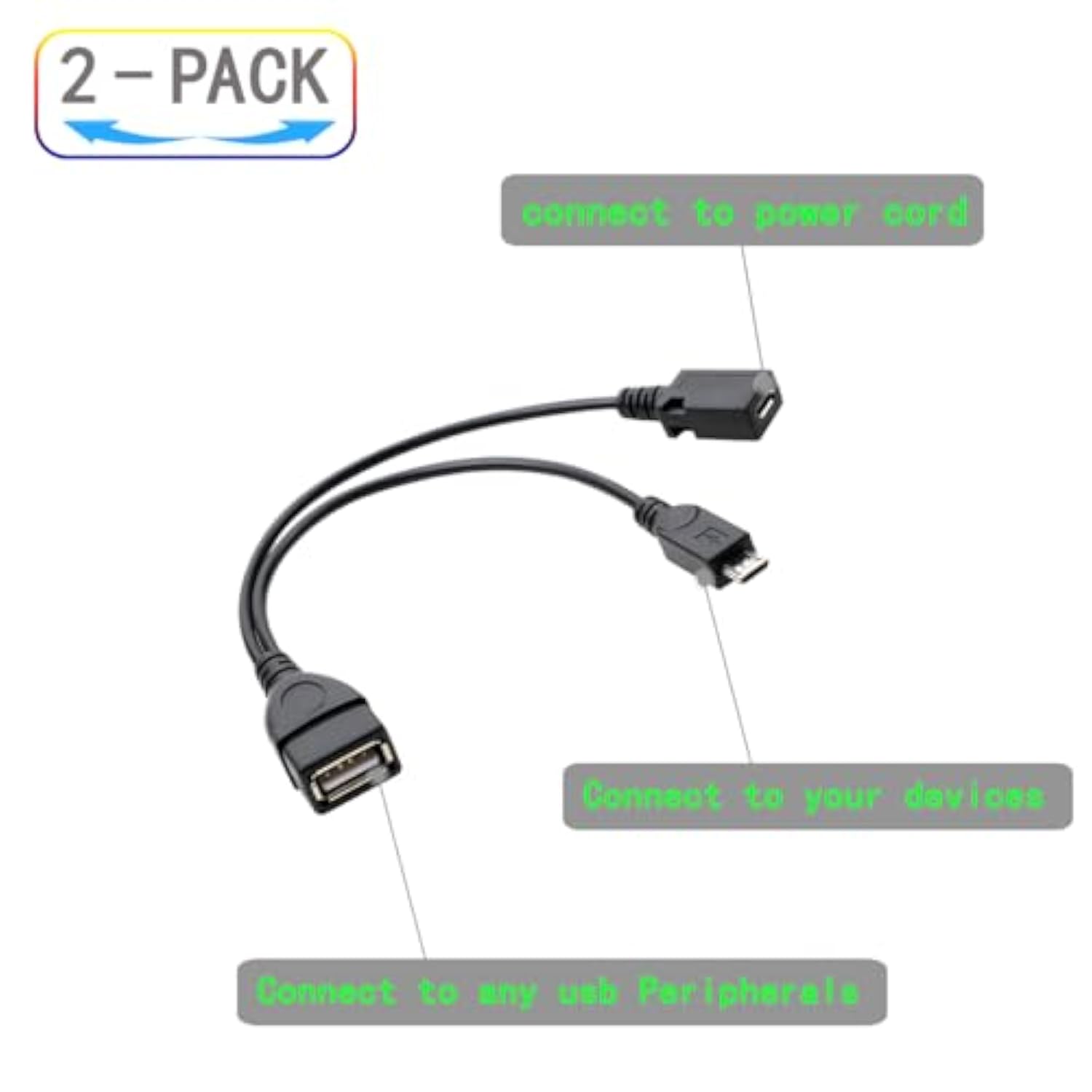 2-In-1 Micro Usb To Usb Adapter (Otg Cable + Power Cable)