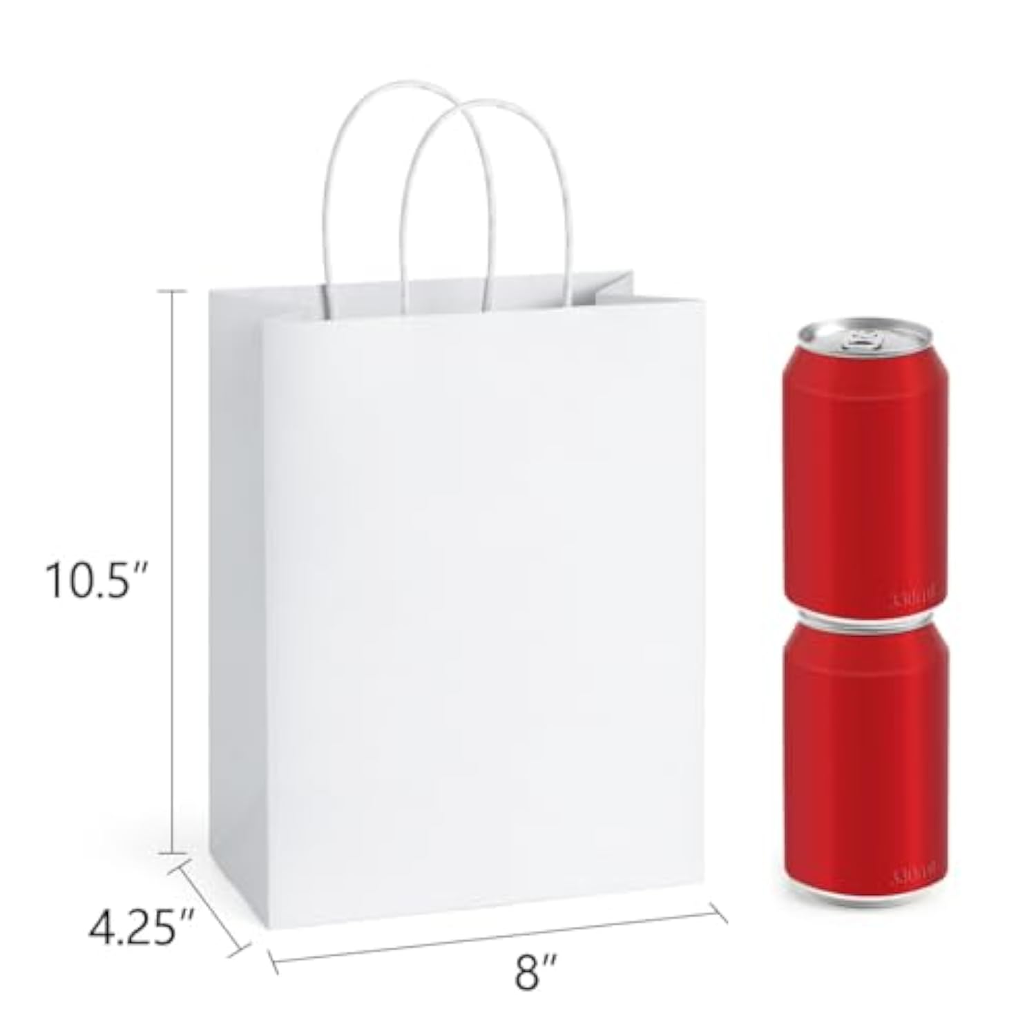 25Pcs White Gift Bags 8X4.25X10.5 Kraft Paper For Gifts, Shopping Retail Merchandise Grocery Sacks, White Paper Bags With Handles Bulk Medium