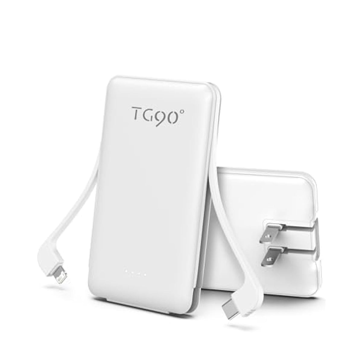 Portable Charger With Built-In Foldable Ac Wall Plug And Cables,5000Mah Slim Power Bank Usb C Battery Pack,3 Outputs Pocket Friendly Battery Charger Compatible With Iphone Android Smart Devices