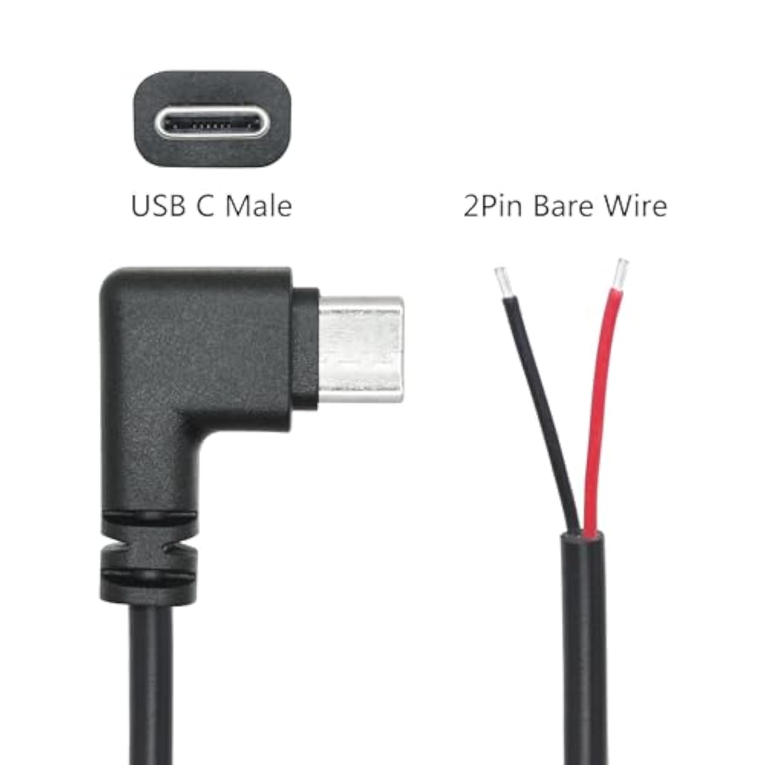 4Pcs 90 Degree Usb C To 2 Pin Bare Wire Open End Wire 1M/3Ft, Right Angle Usb Type C Male Plug Pigtail Power Cable 22Awg 5V/3A, For Usb C Equipment Installed Or Replacement Repair Diy Cable