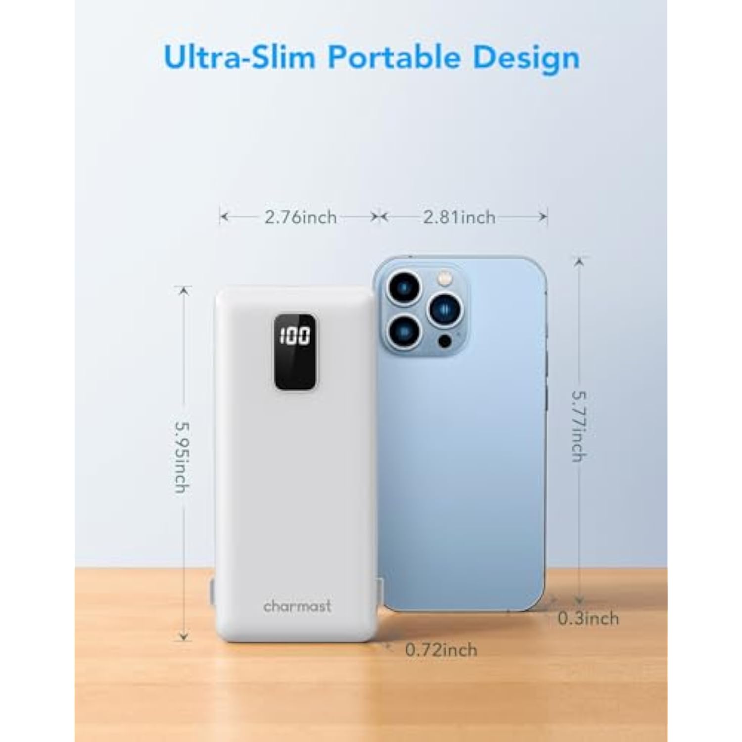 Portable Charger With Built-In Cables And Plug, 10000Mah Usb C Power Bank Fast Charging 15W, External Battery Pack Slim, Travel Essentials Compatible With 16 15 14 13, Samsung Galaxy, Ipad