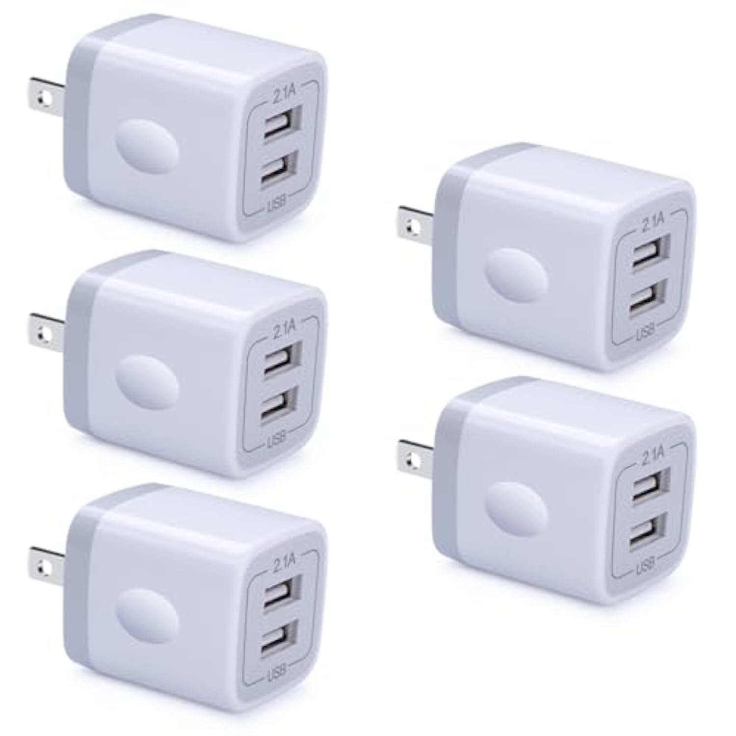 Fast Charging Block, 5Pack Dual Port Usb Outlet Plug 2.1A Usb Wall Charger Power Cubes Compatible Iphone 16/15 Pro Max/14/13/12/11/X/8,Samsung Galaxy A15 5G/A35/S24/A54/A14/A13/S23/A53,Pixel9 8