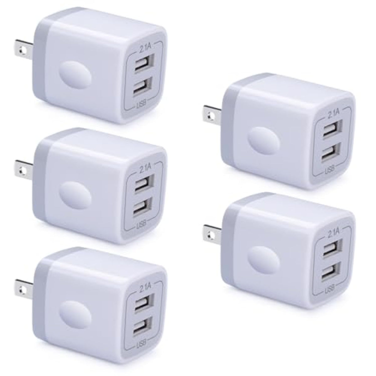 Fast Charging Block, 5Pack Dual Port Usb Outlet Plug 2.1A Usb Wall Charger Power Cubes Compatible Iphone 16/15 Pro Max/14/13/12/11/X/8,Samsung Galaxy A15 5G/A35/S24/A54/A14/A13/S23/A53,Pixel9 8