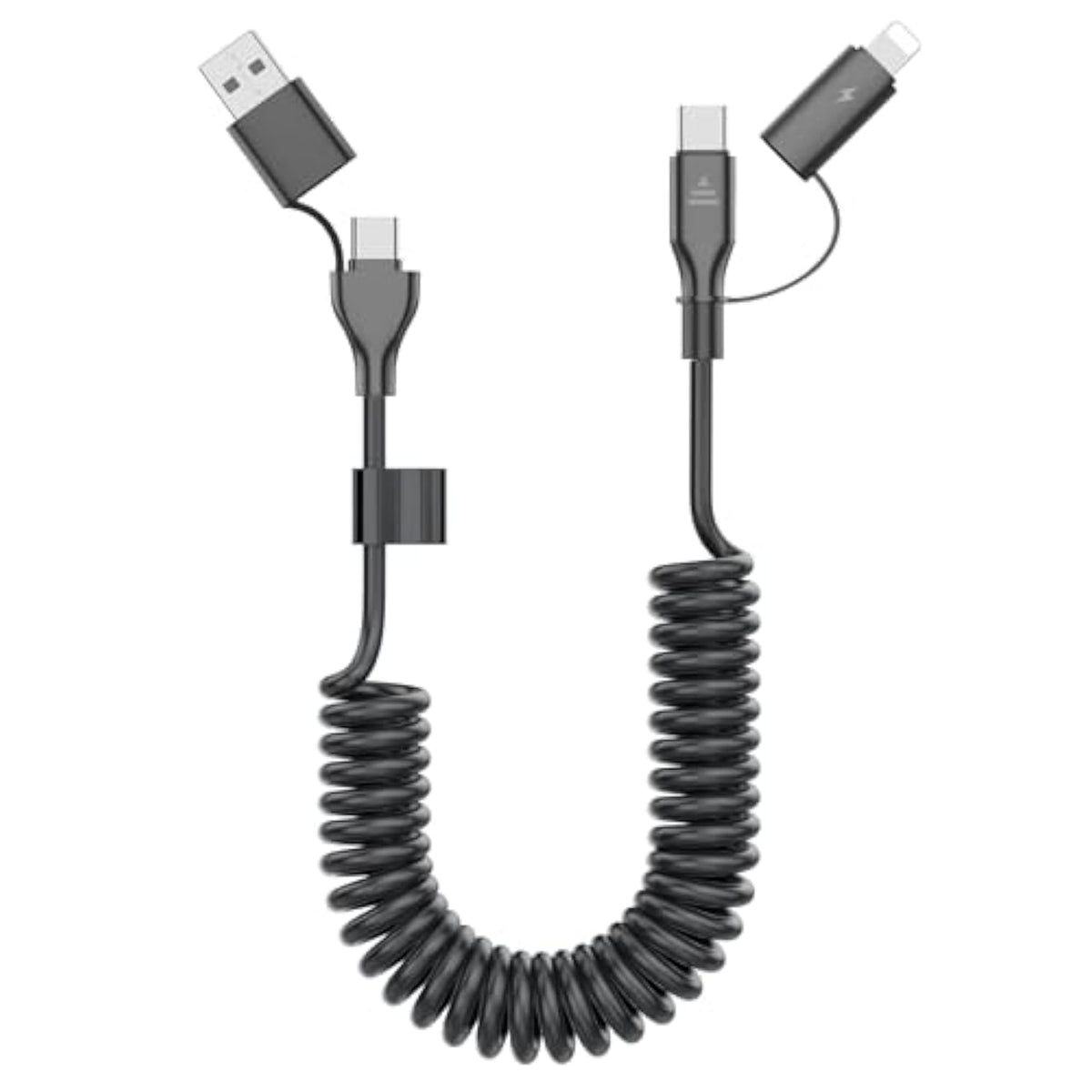 Coiled Usb-C And Lightning Cable 2-In-1, 3Ft Iphone 15 16 Car Charger Cord, 60W Fast Charging Cable For Iphone 16, Samsung Galaxy Supports Apple Carplay & Android Auto (Black)