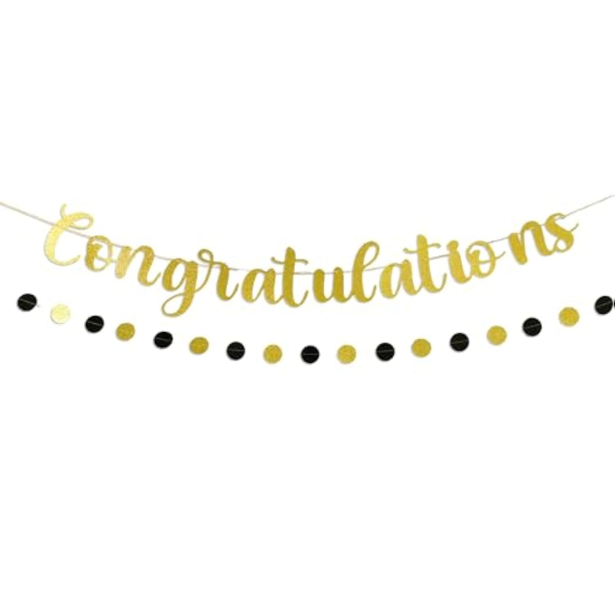 Gold Congratulations Banner – Pre-Strung Glitter Graduation Decorations For Party, Promotion, Wedding, Retirement, Or Work Celebration – Reusable Congrats Sign For Backdrop Or Fireplace