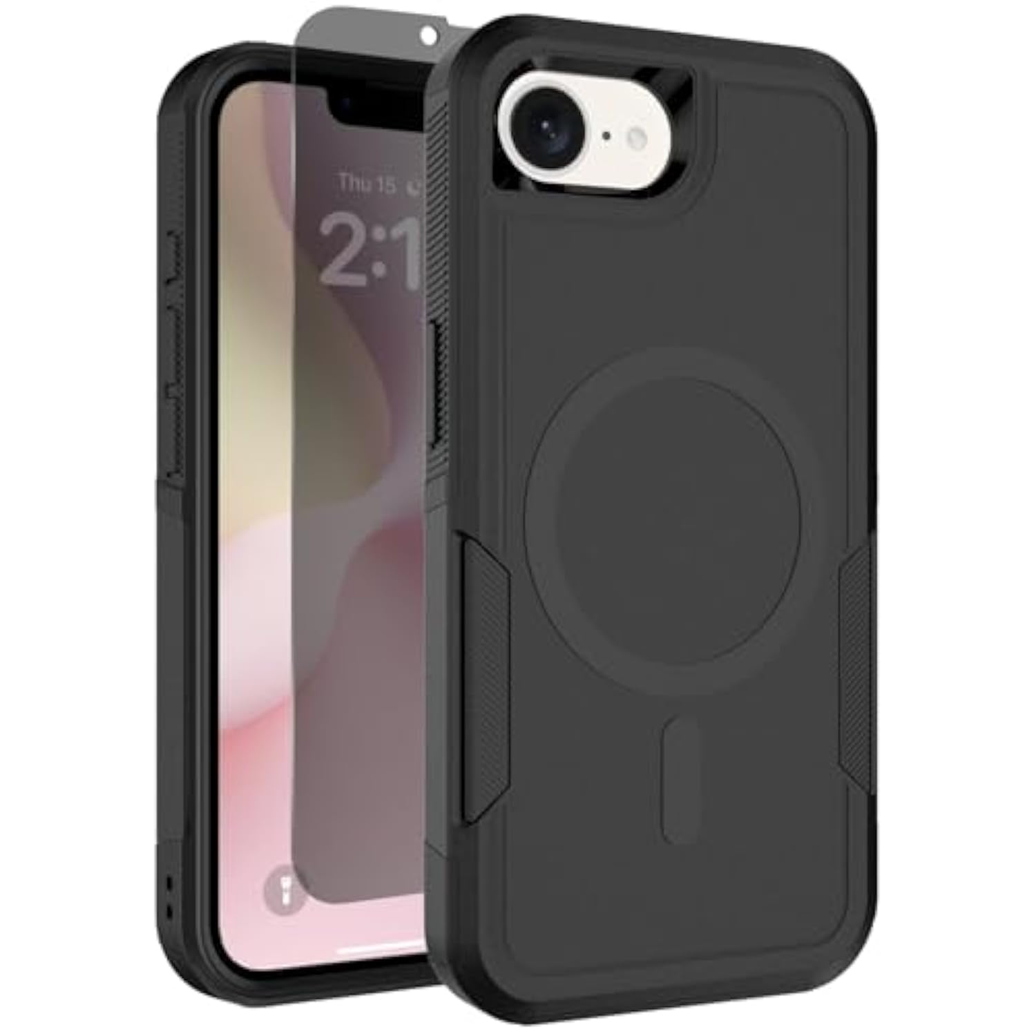 For Iphone 16E Case, Compatible With Magsafe, With Privacy Screen Protector, 15Ft Drop Protection, Dual Layer Magnetic Phone Case For Iphone 16E (2025), Black