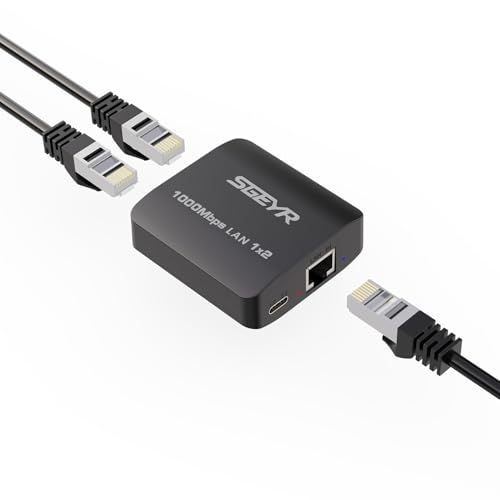 Ethernet Splitter 1 To 2 1000Mbps Internet Cable Splitter 1 In 2 Out High Speed Either Network Splitter Gigabit Dual Lan Rj45 Port Router Switch Work With Cat6/7/8 Cable