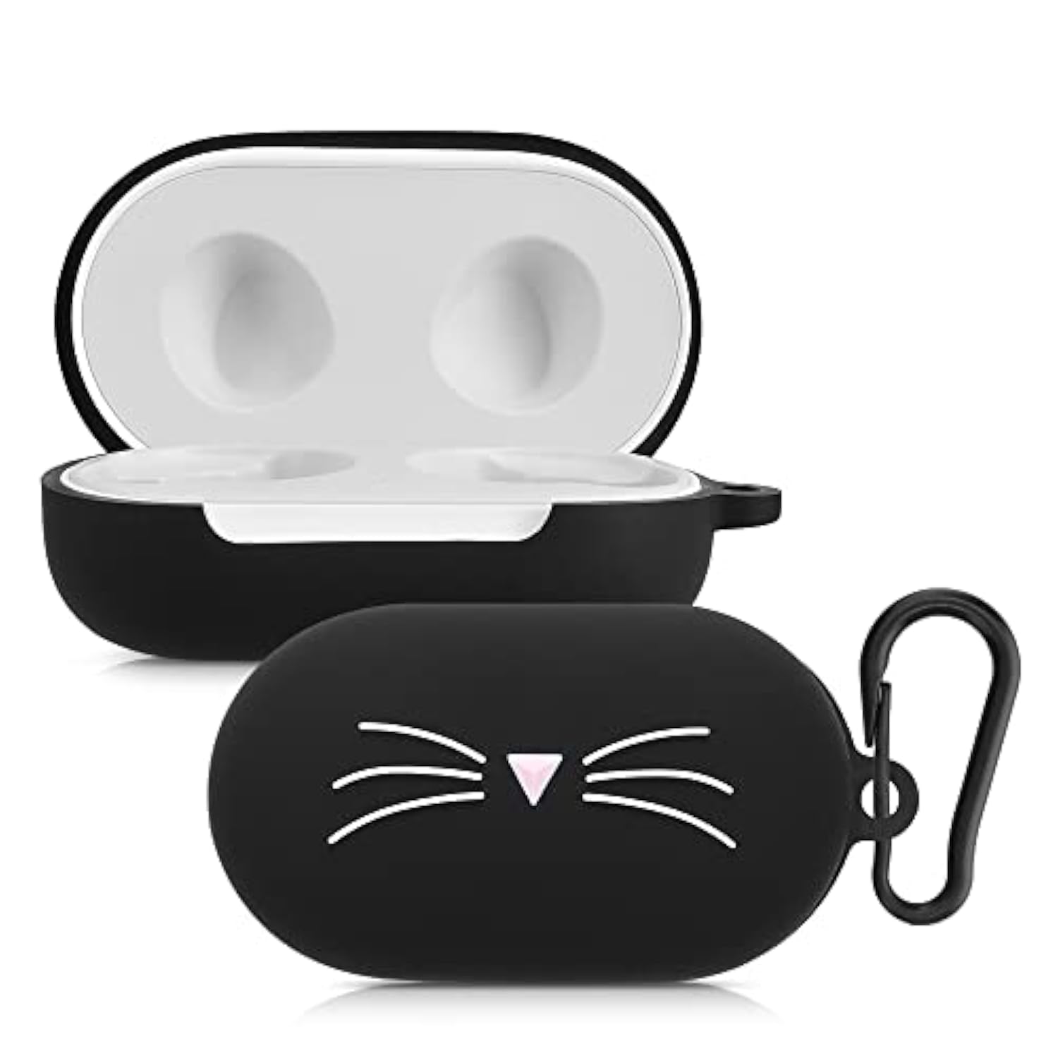 kwmobile Silicone Case Compatible with Samsung Galaxy Buds/Buds Plus Case Cover - Cat Black/White