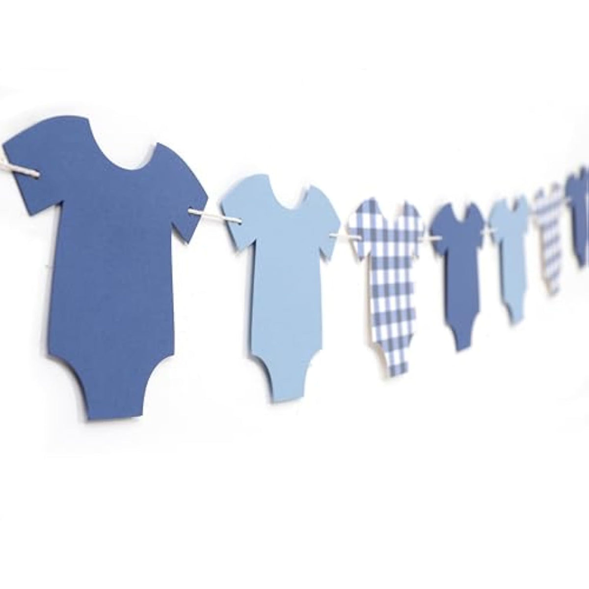 Blue Bodysuit Banner - Baby Shower Decoration Gingham Banner,Baby Bodysuit Gender Reveal Party(Navy)