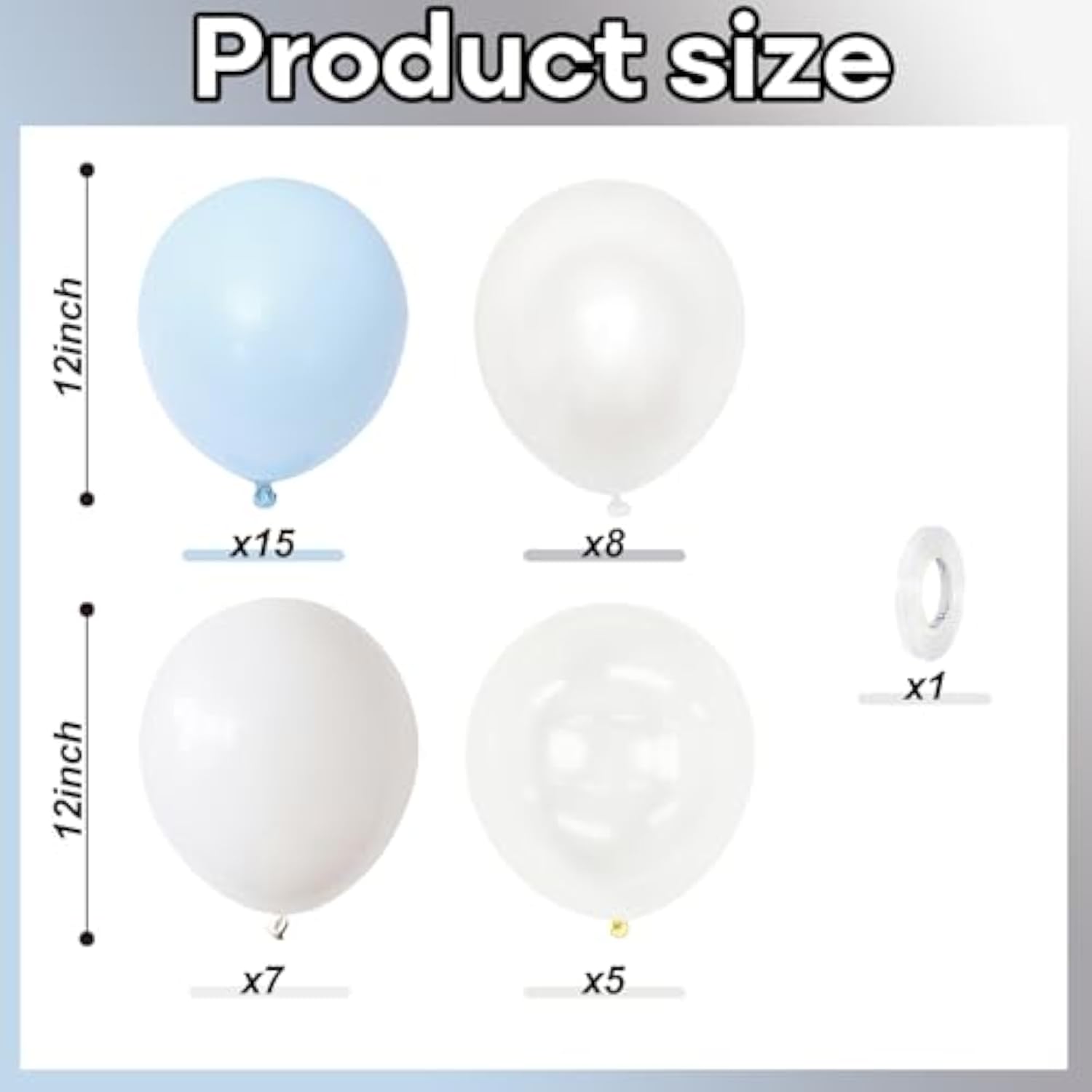 Pastel Blue And White Balloons, 12 Inch 35Pcs Light Baby Blue Pearl White With Clear Latex Balloon For Boys Birthday Bachelorette Party Bridal Baby Shower Winter Holiday Party Decorations Supplies