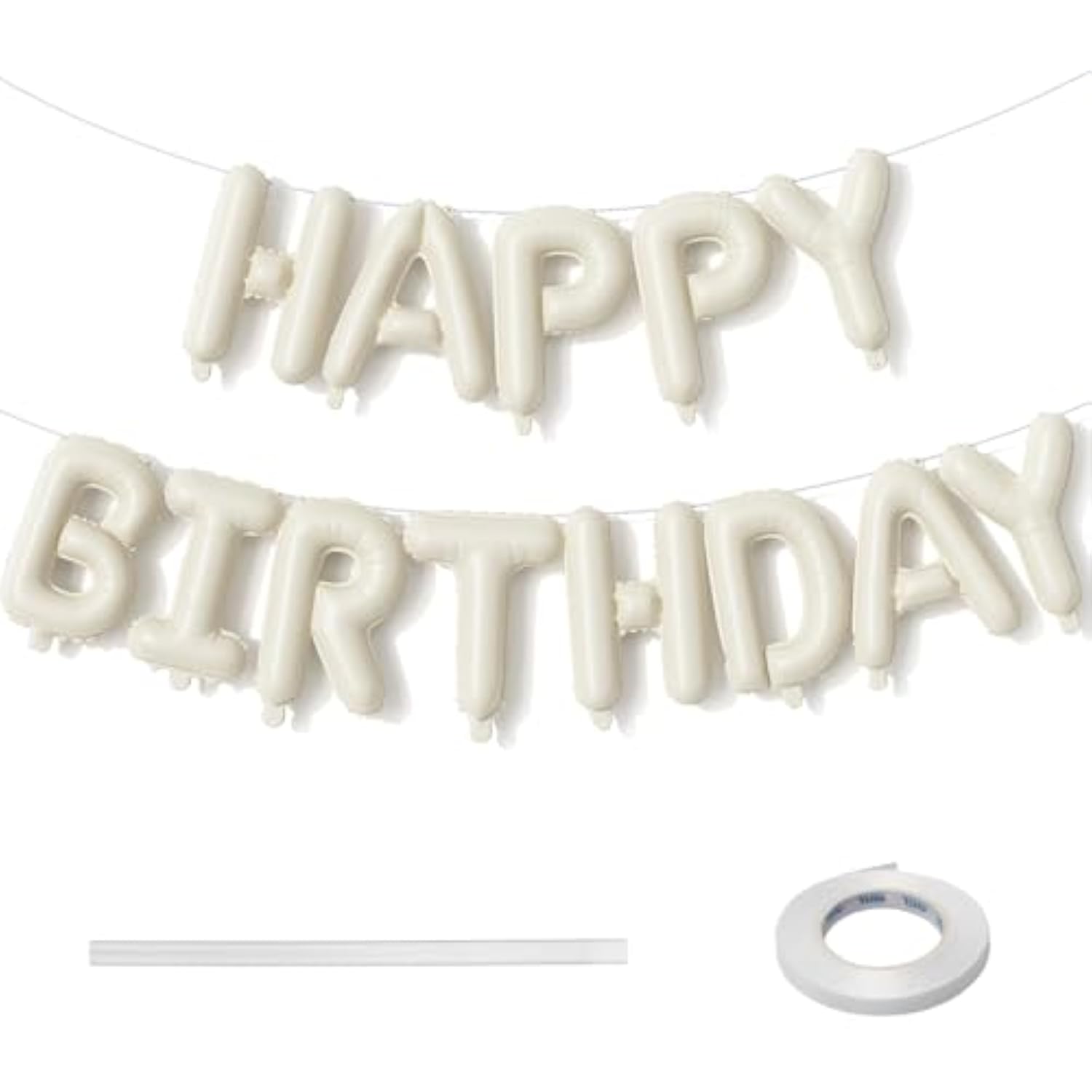 Cream Happy Birthday Balloon Banner, Beige Foil Letter Balloons for Party Decor