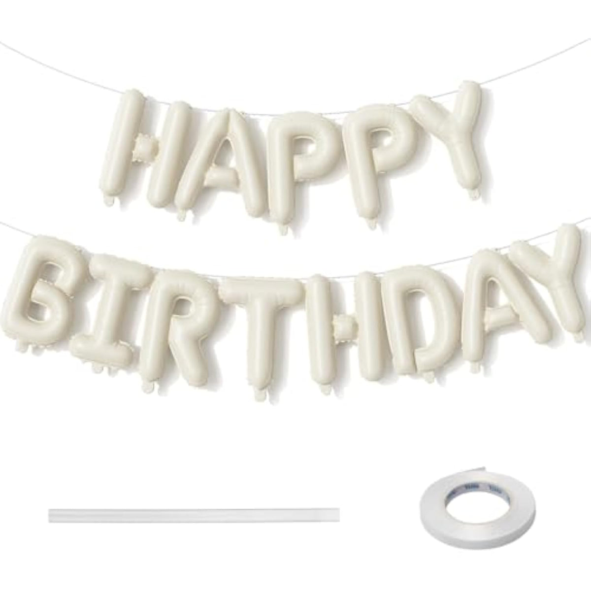 Cream Happy Birthday Balloon Banner, Beige Foil Letter Balloons for Party Decor